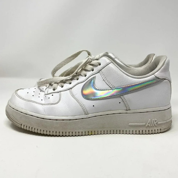 Nike Air Force 1 Low White Iridescent Swoosh Swoop Sneaker Shoe Size 8.5 - Picture 4 of 8